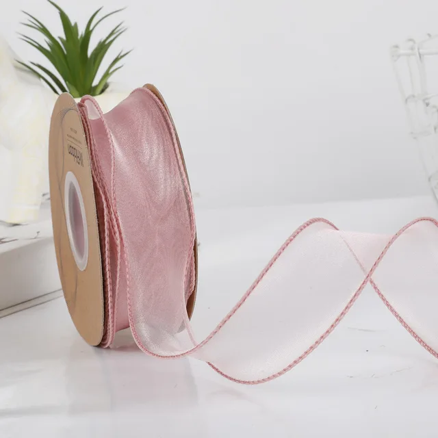 10 Yards Color Fishtail Yarn Ribbon Bouquet Packing Material Fresh Flowers Baking Overwrap Ribbon Wave Chiffon Yarn Gift Strap Deep pink