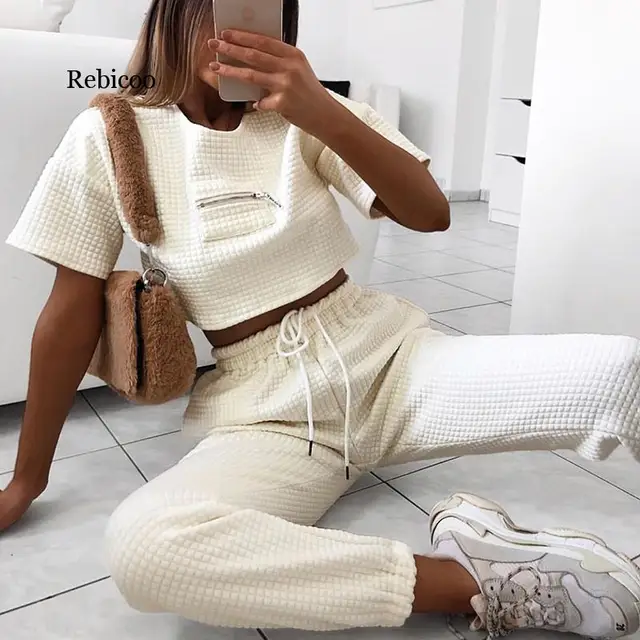 Ropa Mujer Clothes Two Piece Set Lounge Fashion White Vintage Crop Top  Women Moda Conjunto Feminina Spring Outfits - Short Sets - AliExpress