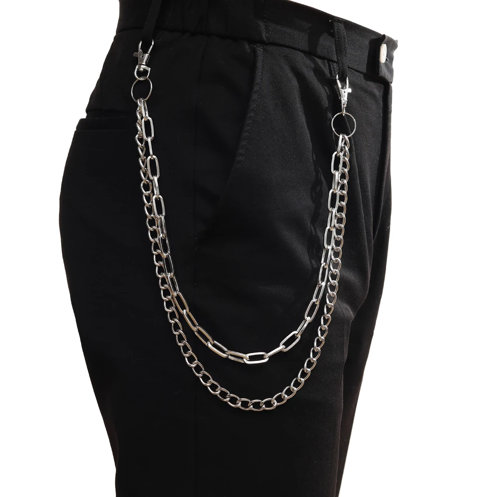 Cadenas Punk para pantalones vaqueros para mujer, cadenas de cintura multicapa con gancho de Hip Hop, joyería de Hip Hop