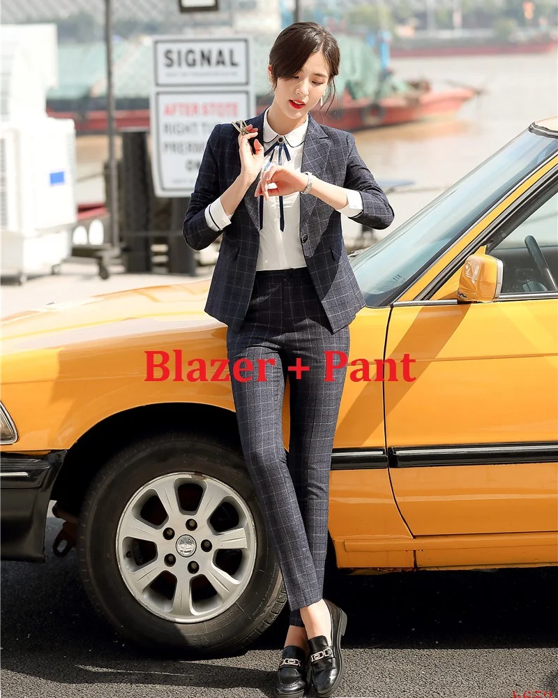 pant and blazer set Новинка женский серый Блейзер женские брючные костюмы Дамская деловая рабочая одежда наборы офисная форма стили - Цвет: pant and blazer set