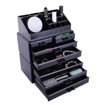 

3Pcs/Set Plastic Cosmetics Storage Rack Transparent 5 Large & 2 Small Drawers Black ship from US drop shipping