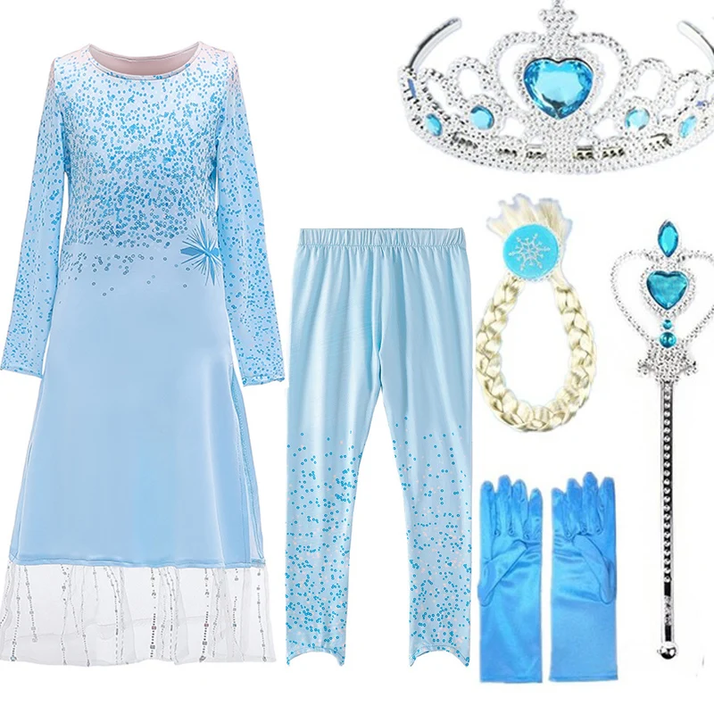 elsa with Accessory Новинка; платье Анны и Эльзы для девочек; карнавальные костюмы Эльзы 2; рождественские платья с розами; платье принцессы на день рождения для детей; vestidos - Цвет: elsa with Accessory