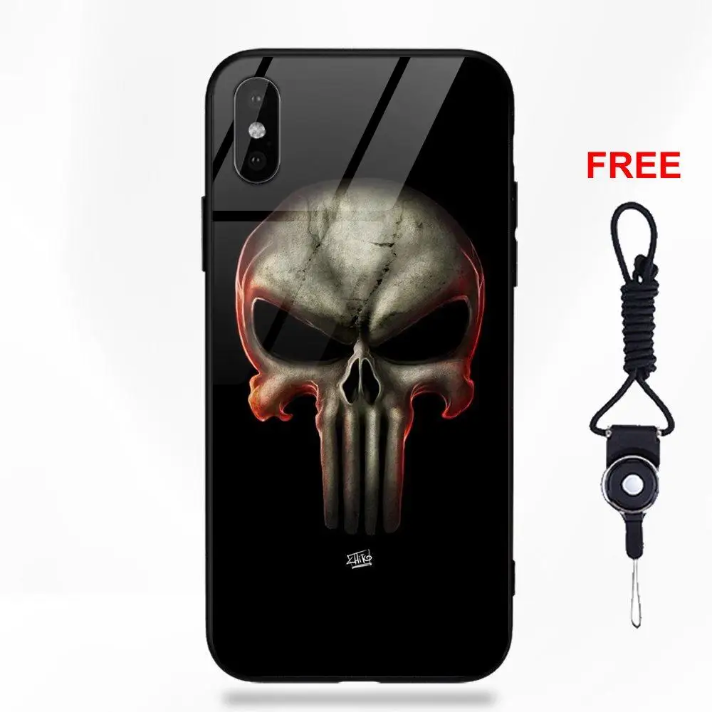 Мягкий ТПУ оправа закаленное стекло Мода Каратель логотип черепа для Apple iPhone 5 5C 5S SE 6 6S 7 8 Plus X XS Max XR