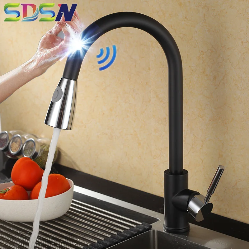 Хромированный кухонный кран SDSN Smart Touch, кухонные смесители, качественный датчик из нержавеющей стали, кухонный смеситель, хромированные Кухонные смесители - Цвет: touch-black-chrome