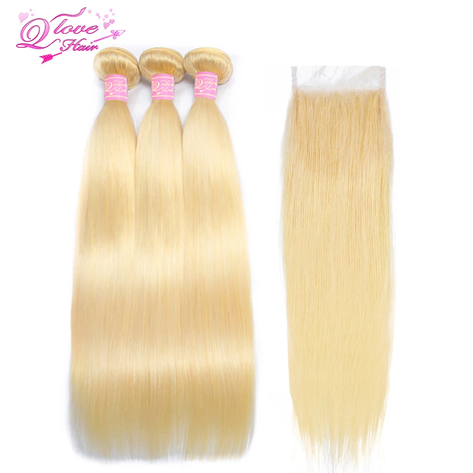 Queen Love Hair 613 пряди с закрытием Remy человеческие вплетаемые волосы для наращивания Малазийские Волосы блонд 3 пряди с закрытием