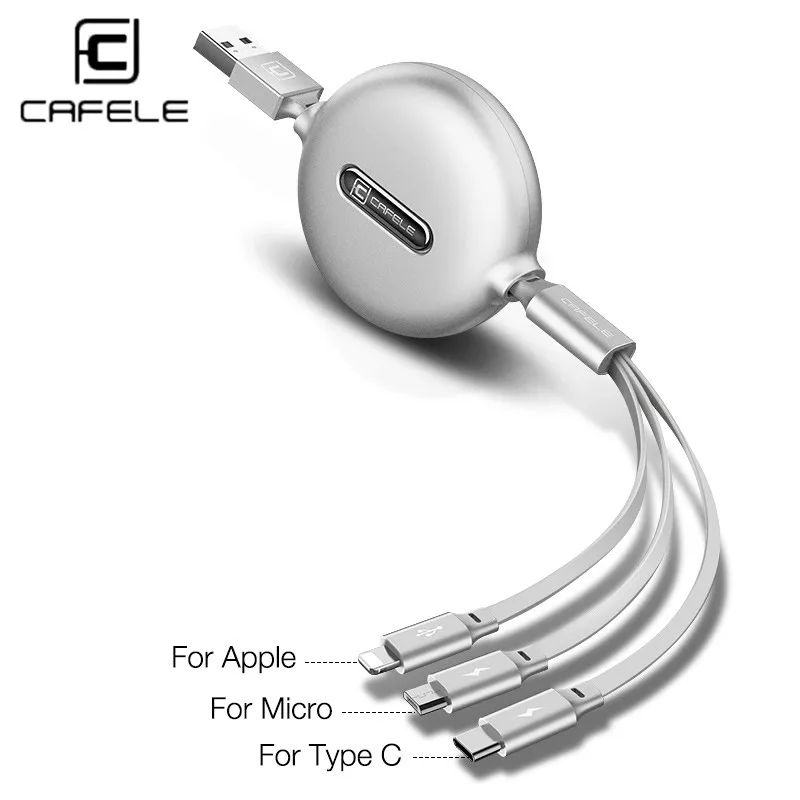 Cafele прочный 3 в 1 usb type C Micro USB кабель type-c для зарядного устройства IPhone кабель 120 см 3 А Быстрая зарядка USB C кабель - Цвет: Белый