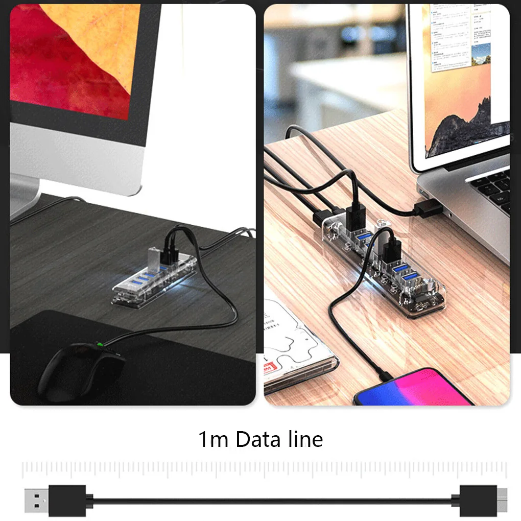 ORICO 7 портов USB3.0 прозрачный концентратор 5 Гбит/с портативный адаптер USB разветвитель ноутбук конвертер