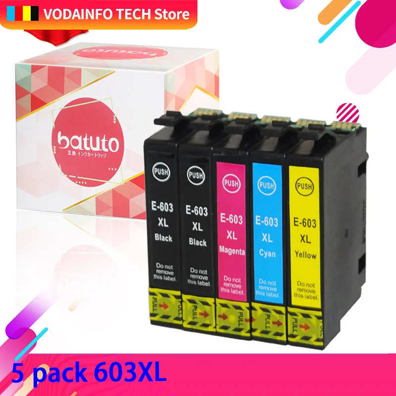 

QSYRAINBOW 5PK 603XL T603 compatible Ink Cartridges for Epson XP-2100 XP-3100 XP-4100 XP-4105 WF-2810 WF-2830 WF-2835