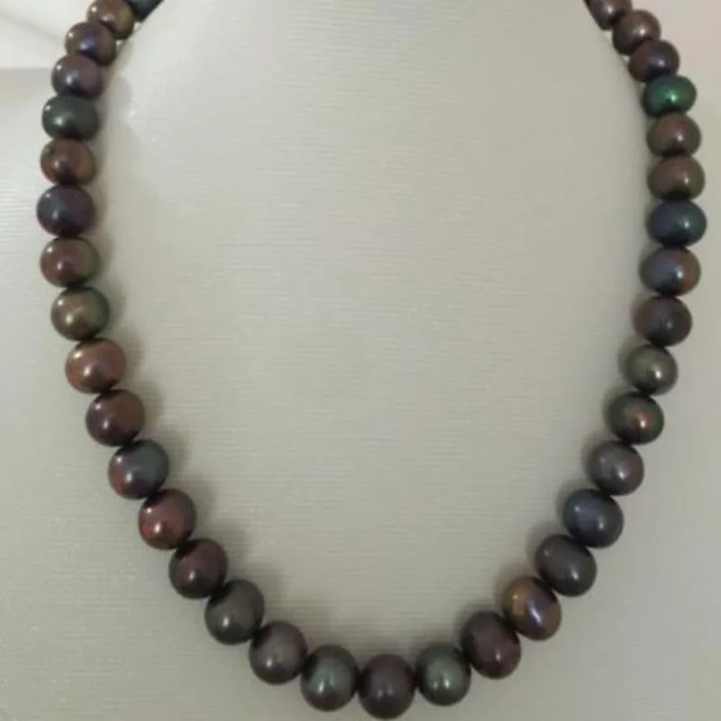 Stunning9-10mm tahitian черное многоцветное круглое Жемчужное ожерелье 18 дюймов 925 серебро