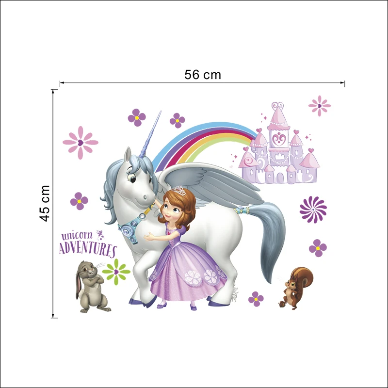 Cartoon Disney Sofia Princess Unicorn Adventures PVC Wall Stickers For Home Decor Kids Rooms Girls Bedrooms Mural Art Decoration