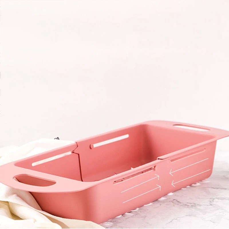 Adjustable Sink Dish Drying Rack Kitchen Organizer Plastic Sink Drain Basket Vegetable Fruit Holder Storage Rack