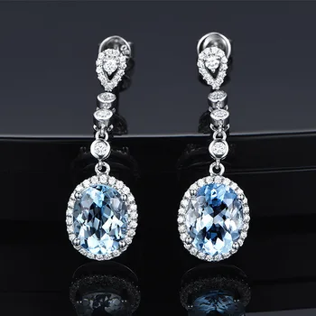 

Charm Female Blue Crystal Drop Earrings Cute Zirconia Dangle Earrings For Women Trendy Bridal Oval Wedding Earrings