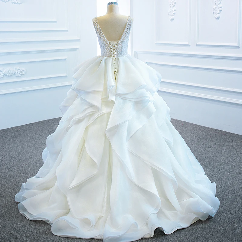 RSM66720 2021 Elegant White Transparent Lace Bridal Wedding Dress Frill Backless Lace Up Design Formal Party Gown 2