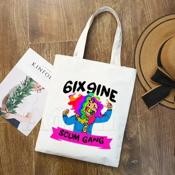 

6ix9ine Rapper Tekashi69 Canvas Bag Casual Large Hand Bags for Women Ladies Shopping Handbag Print Large Capacity Bag