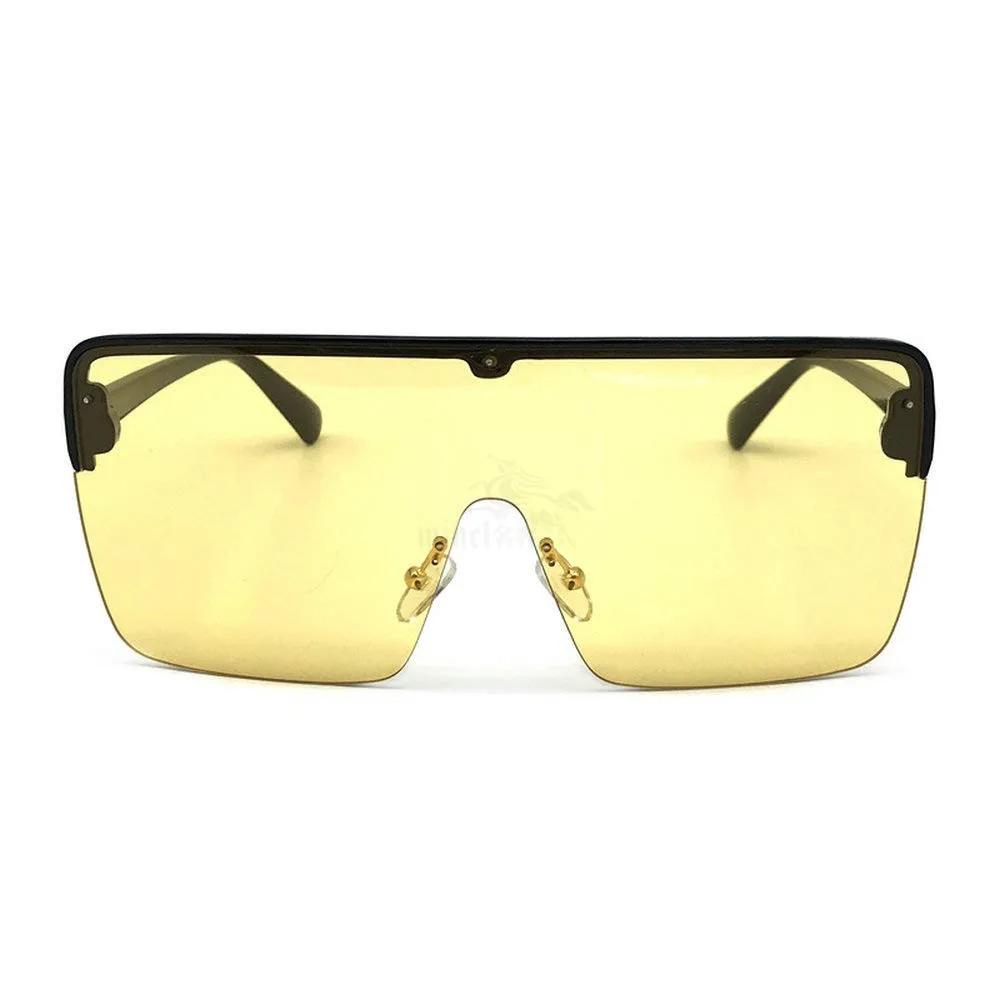 MINCL/ New Oversized Top Mono Lens Shield Protect Blowing Sand Sunglasses Unisex Retro Square Rimless Glasses with box FML - Цвет линз: yellow