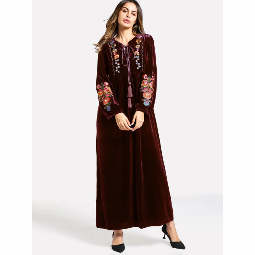 Женское платье с вышивкой плюшевая мусульманская одежда этническая Абая