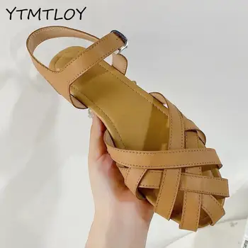 

Women Gladiator Sandals Summer Shoes Peep Toe Flat Sandals Genuine Leather Lightweight Slingback Casual Semi-enclosed design