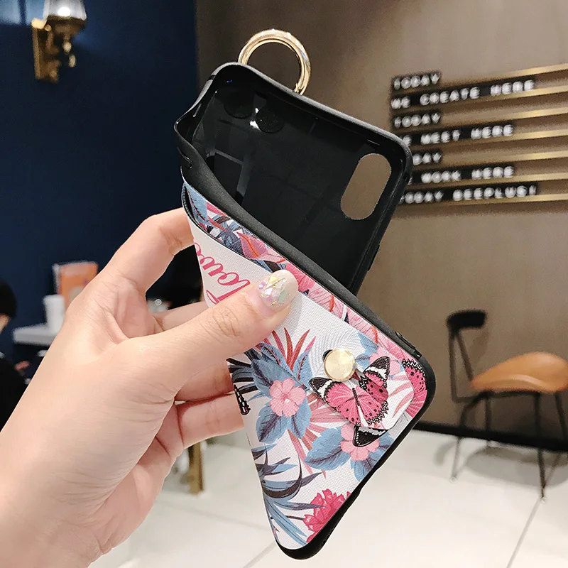 For Samsung Galaxy S8 S9 S10 plus S10e Note 9 8 Flower Floral Soft TPU Wrist Strap Phone Case Phone Holder Back Cover S10+ (12)
