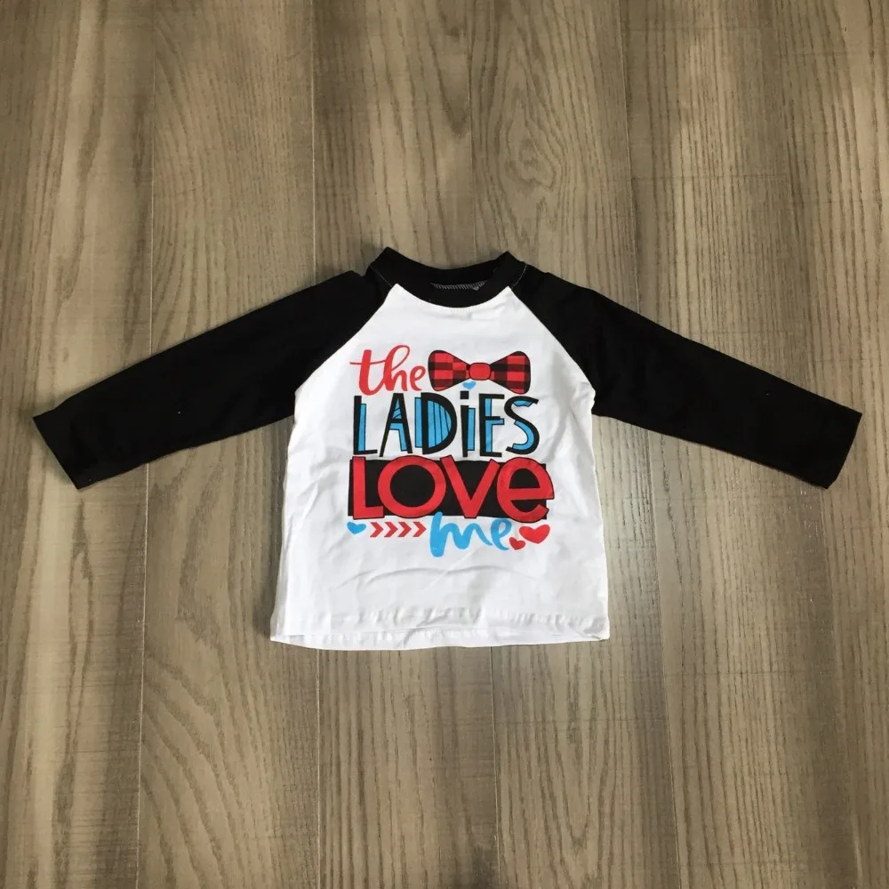 Новое поступление, Весенняя хлопковая Футболка с бантом и надписью «ladies love me» на День святого Валентина для маленьких мальчиков