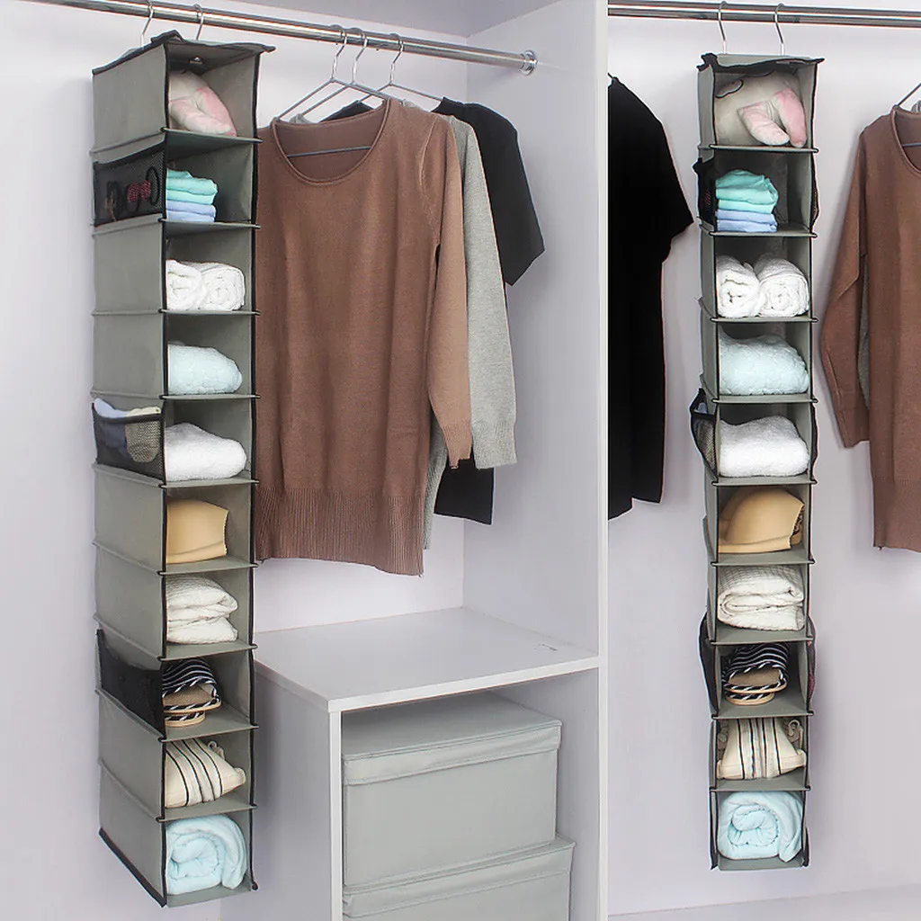 

Gray Multi Layers Interlayer Drawer Type Wardrobe Hanging Storage Bag Organizer Debris Storage Box Hanger d2