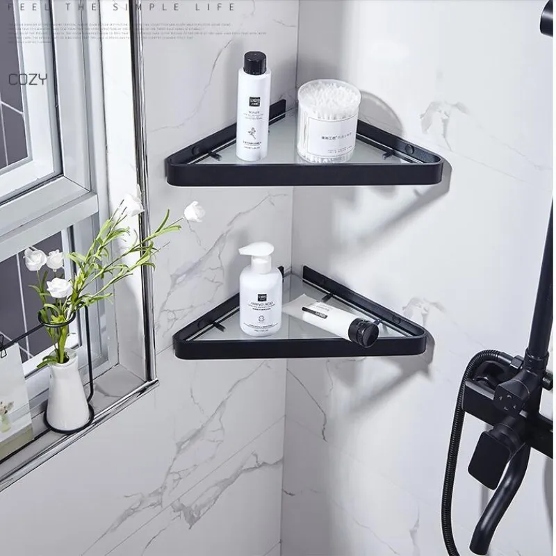 Bathroom Shelf Aluminum Shower Shelf Glass Shower Shelf Black