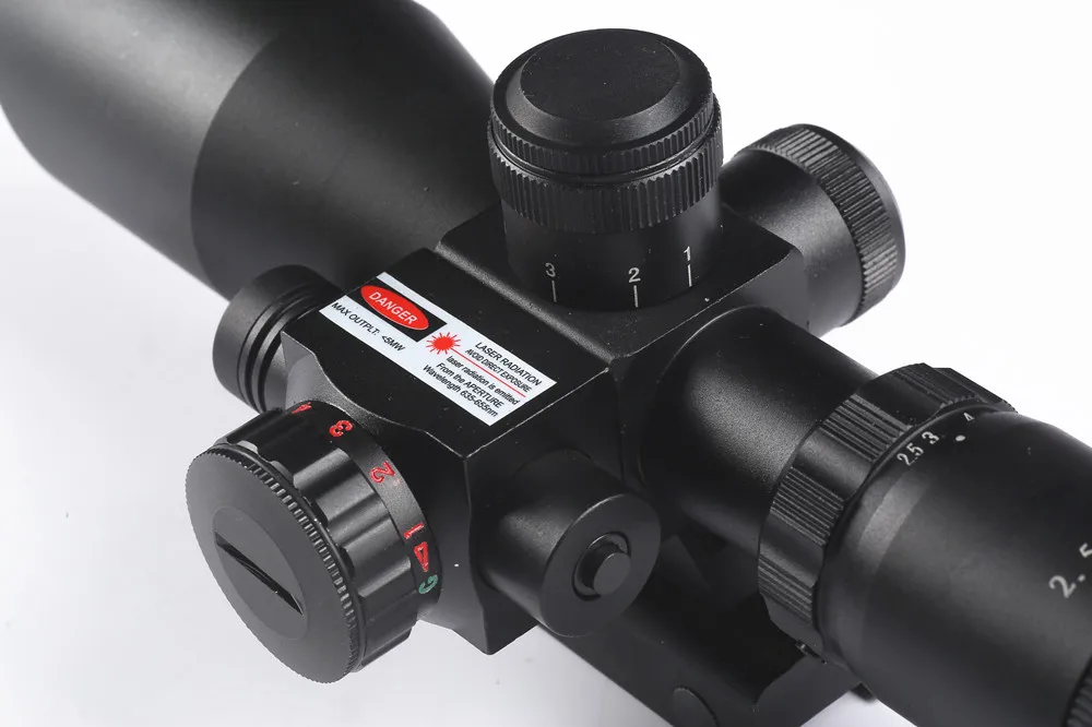 Tactical 2.5-10x40 Red& Green Dot Illuminated Reticle Riflescope Hunting Scope with Red Laser Sight, 20mm / 11mm Rail Mount