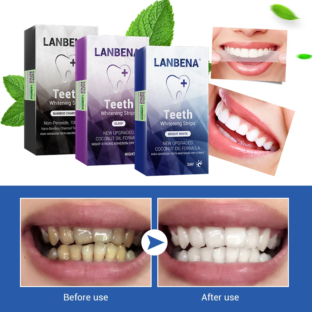 

LANBENA Teeth Whitening Strips Oral Hygiene Dental Tools Teeth Veneers White Strips Removes Plaque Stains Tooth Bleaching 7 Pair