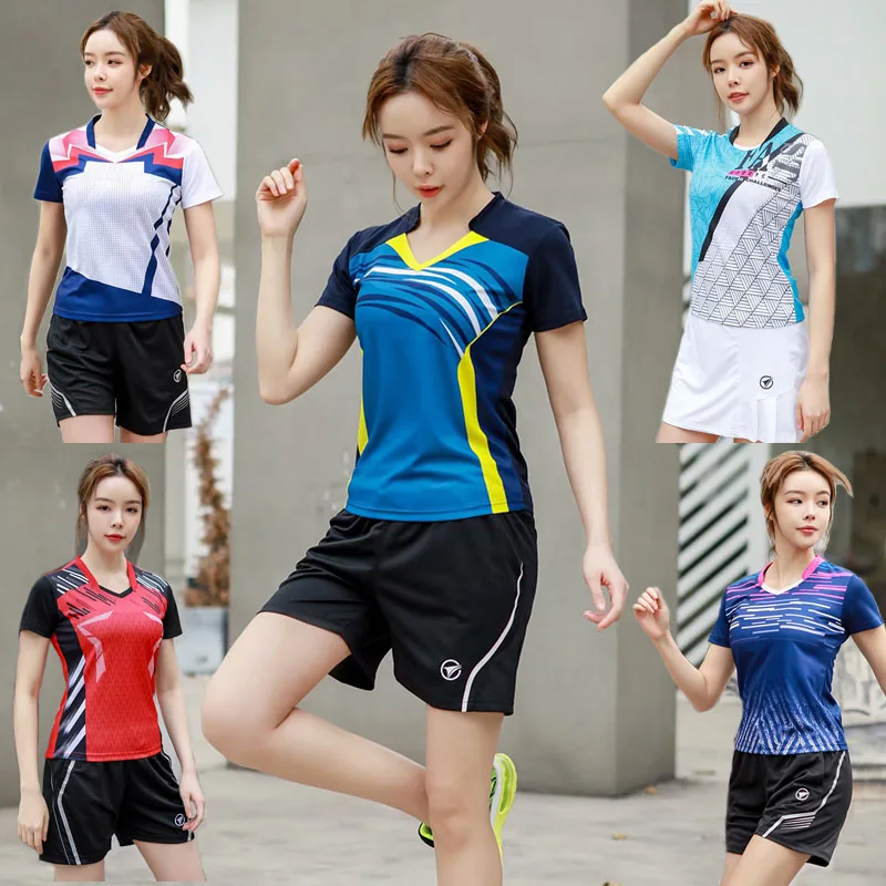 Women Tennis Shirt + Shorts Set Youth Badminton Jerseys + Shorts Suits Girls Table Tennis T-shirts Clothes Outdoor Sport Kit tennis t shirts