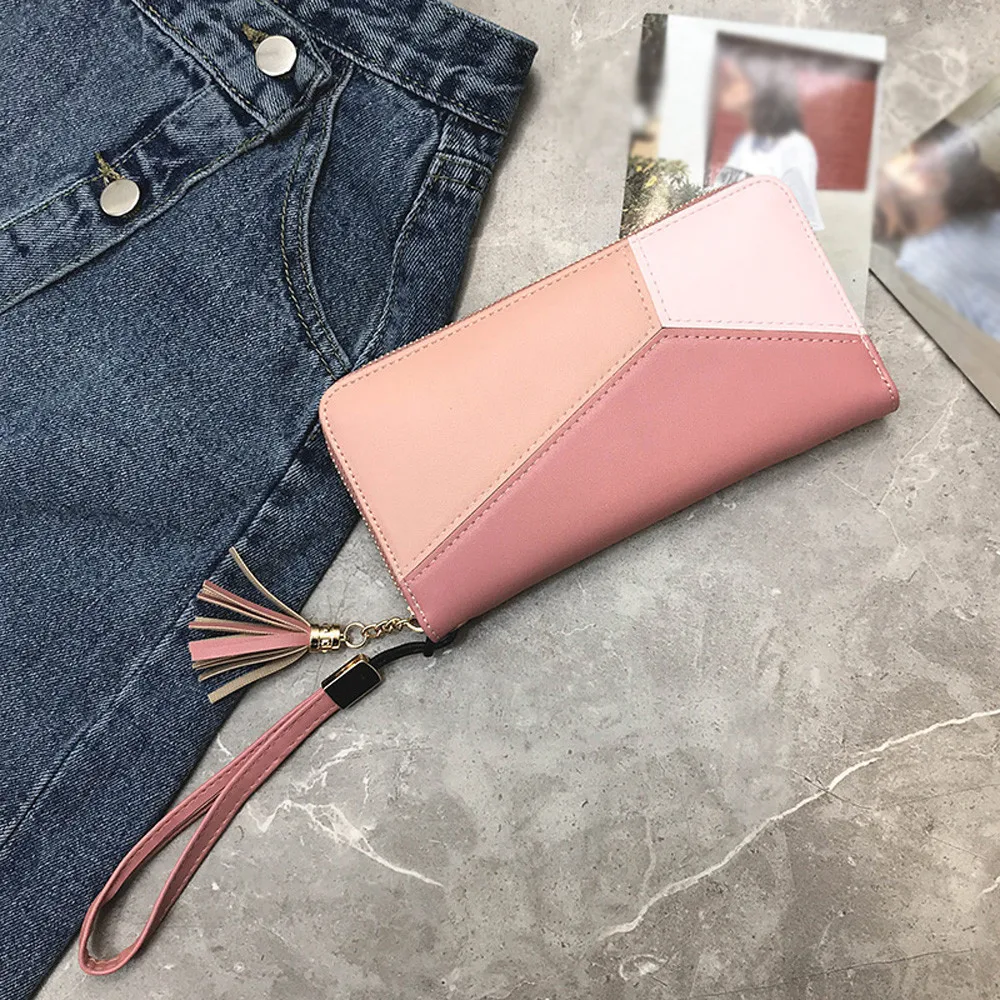Fashion Wallet Women Tassel Heart Simple Zipper Purses Long Purse Section Clutch Wallet Soft PU Leather Money Bag Dropship