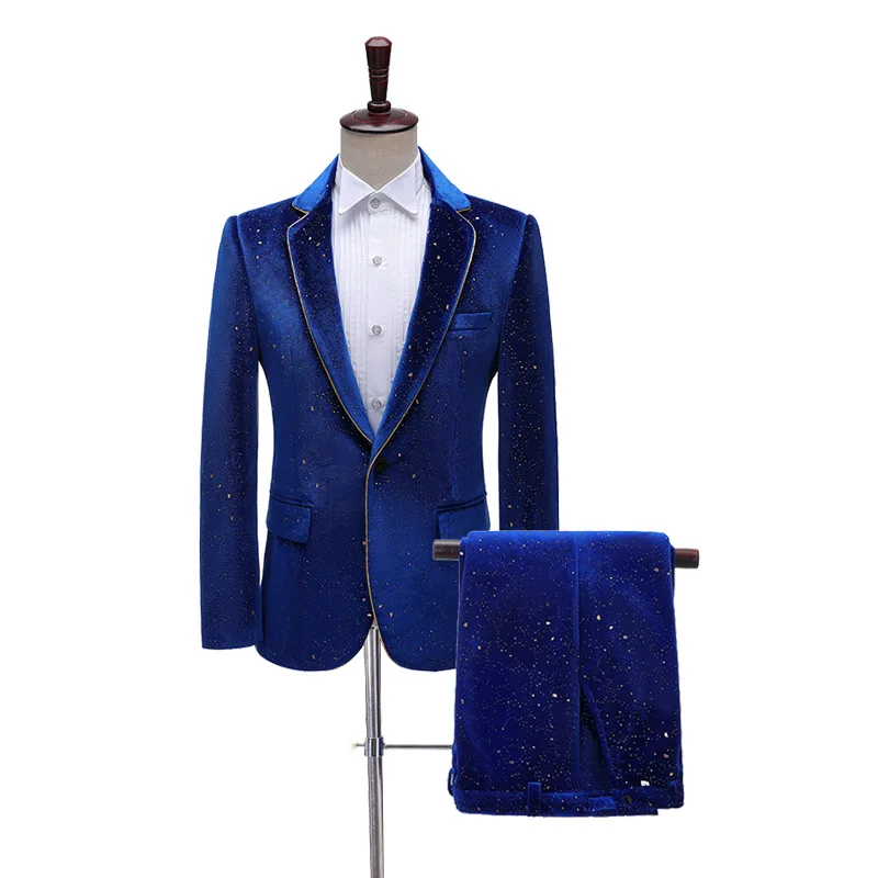 

Men's stage performance dress bronzing border blazers Stage Host singer emcee show Slim Suit