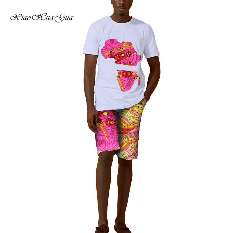 Африканская одежда с принтом мужские топы+ шорты комплект рубашки и короткие брюки наборы праздничный костюм африканская мужская одежда индивидуальные WY1001