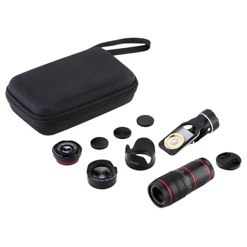 

Cell Phone Camera Lens 12.8X Zoom Double Focus HD Phone Telephoto Lens with Fisheye Lens Wide-Angled Lens