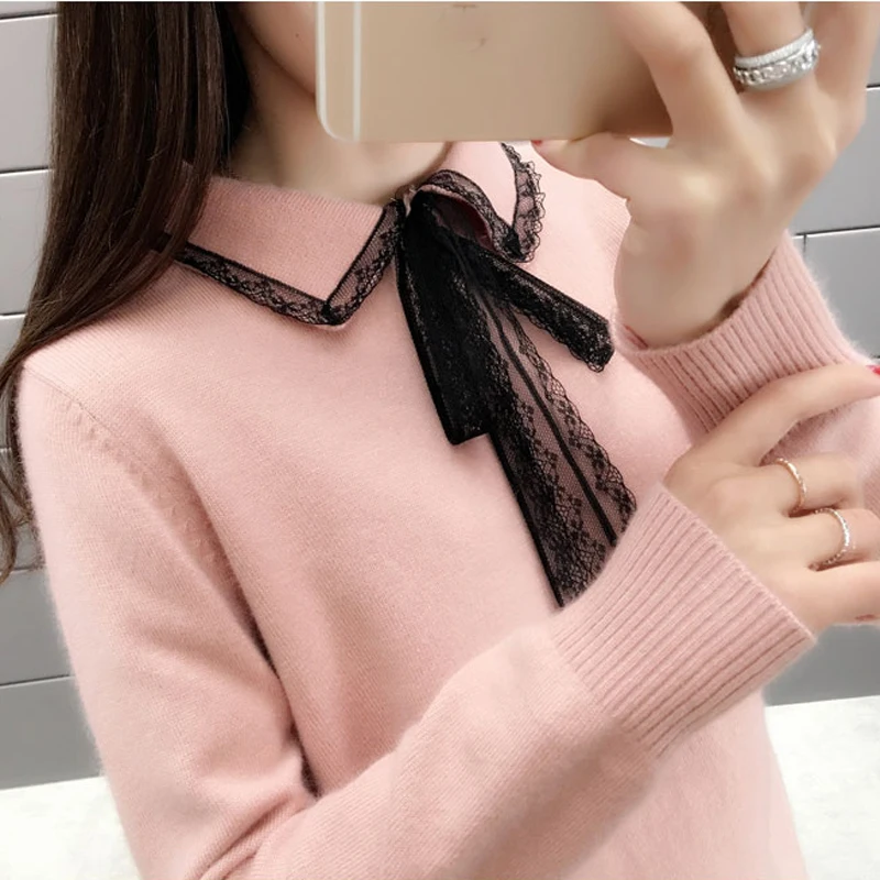 Lucyever Fashion Knitted Sweater Women Long Sleeve Turn-down Collar Sweaters Ladies 2019 Winter Woman Sweater Knitting Pullovers