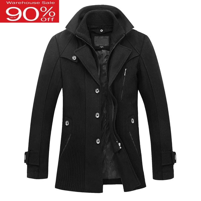 

Drop Shipping Men's Windbreaker Jackets 2020 winter 3XL thick coats Wool double-layer collar casual single breasted new clothing