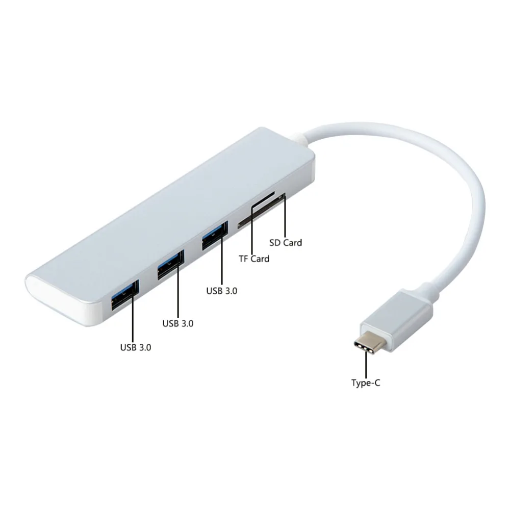 5 в 1 type-C-usb-хаб USB алюминиевый сплав C Высокоскоростной USB 3,0 адаптер SD/TF порт для чтения карт для Windows Mac ноутбука