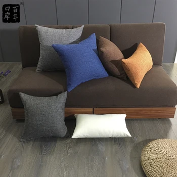 

Cushion Cotton Linen Style Pillowcase + Pillow Core 6 Style Solid Color Cushion Super Soft Thickening Removable And Washable
