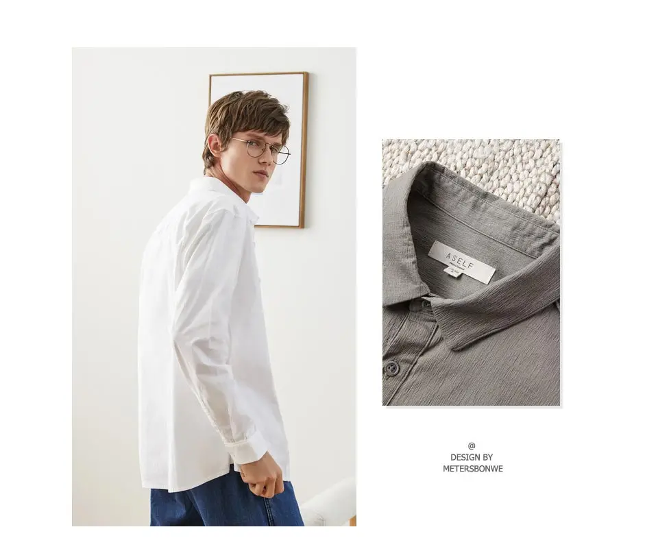 Metersbonwe Brand Men Smart Casual Shirts Spring Autumn Male Slim Long Sleeve shirts regular Cotton Male Basic tops