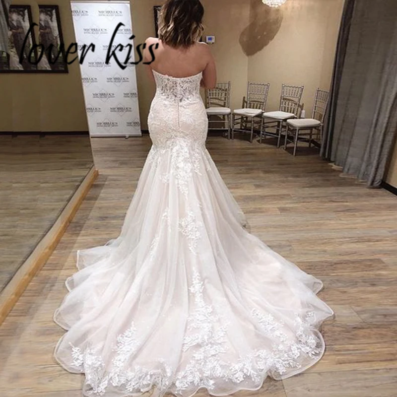 Lover Kiss Vestido De Noiva, Милое Свадебное платье с открытыми плечами, Русалка, расшитое бисером, кружевные платья для свадебного торжества, abito da sposa