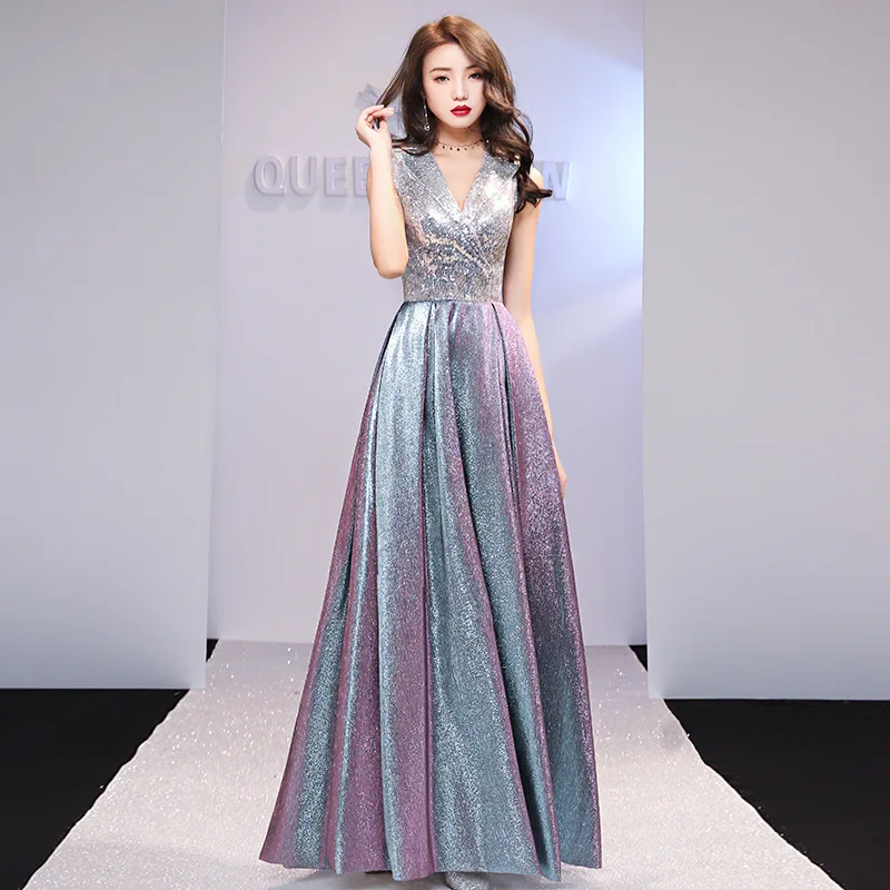 

Chinese Long Women Cheongsam Sexy Sequins Qipao Noble Ladies Evening Party Dresses Stage Performance Clothes