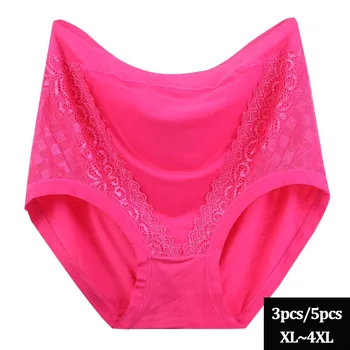 

3pcs/5pcs Modal Briefs Womens Winter Underpants Lingerie Lace Panties Plus Size High Waist Breathable Underwear Female Intimates