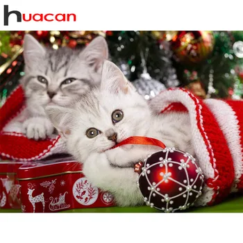 

Huacan Diamond Painting Kit Christmas Decorations For Home Animal Mosaic Picture Of Rhinestones Cat Handmade Gift