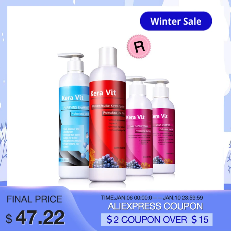 

Hair Care 500ml 12% Formalin Keravit Keratin Treatment+500ml Purifying Shampoo+250ml Daily Shampoo+Conditioner Set