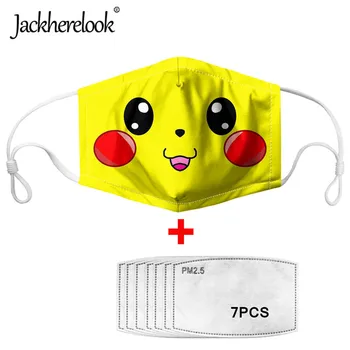 

Jackherelook Lovely Cartoon Pokemon Pikachu Face Print Mouth Cover Mask 7pcs PM2.5 Filter Germ Protection Masque For Kids Boy