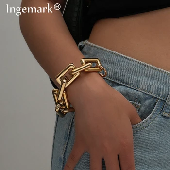 

Exaggerated Boho Punk CCB Chain Bracelet Bangle Women Men Armband Steampunk Cuban Twisted Lock Bracelets Friends Hand Jewelry