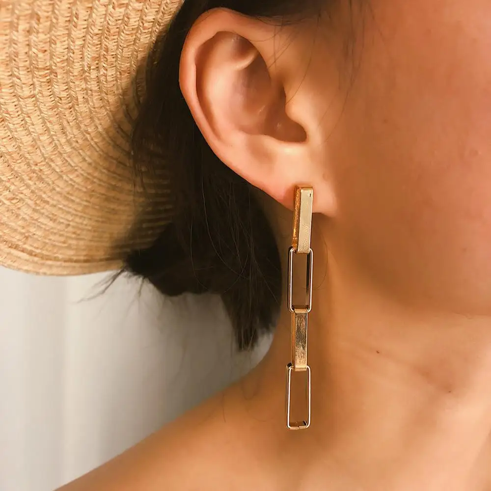 

Creative Link Chain Drop Earrings Fashion Jewelry Elegant Simple Gold Silver Color Long Metal Tassel Earrings for Women