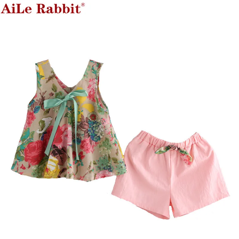 Aile Rabbit/ летний комплект одежды для девочек, детская футболка+ штаны, комплекты из двух предметов, комплекты детской одежды, топы в горошек, k1