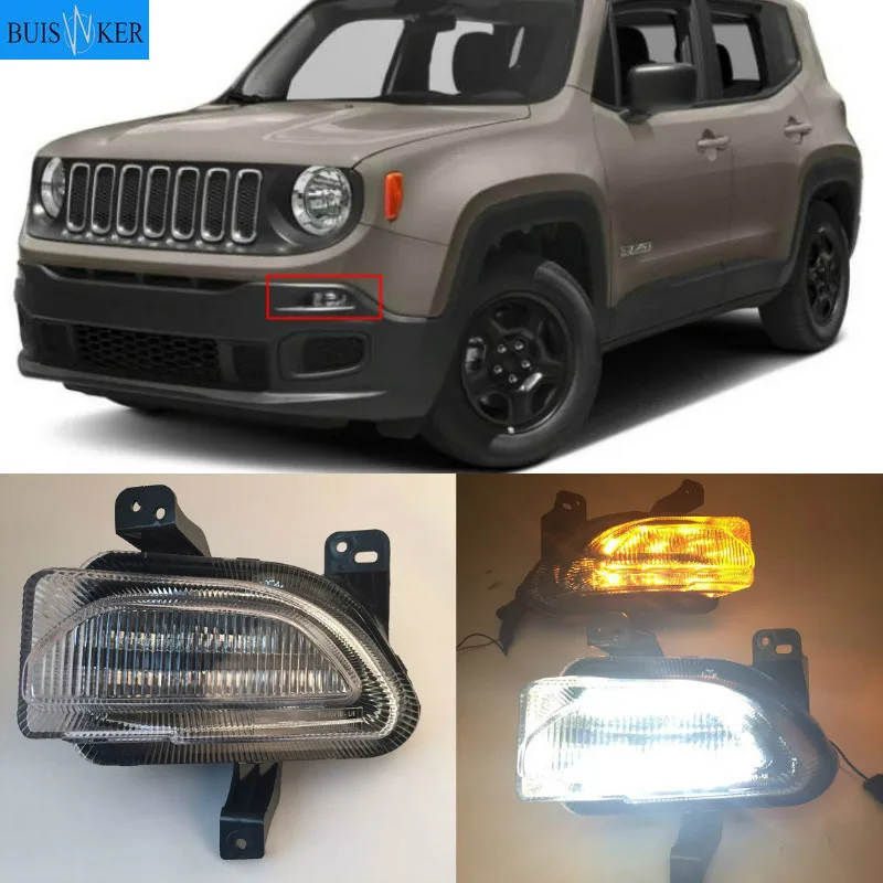 

Дневные ходовые огни для Jeep renegade, светодиодные огни для дневных ходовых огней желтого цвета, 2 шт., для Jeep renegade 2015, 2016, 2017, 2018, автомобильный Стайлинг