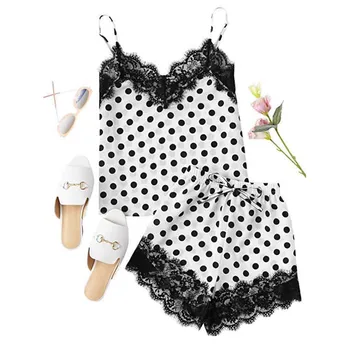 

Women Sleepwear Sexy Lingerie Fashion Girls Cute Lace Embroidered Silk Dot Underwear And Shorts Pajama Set пижама