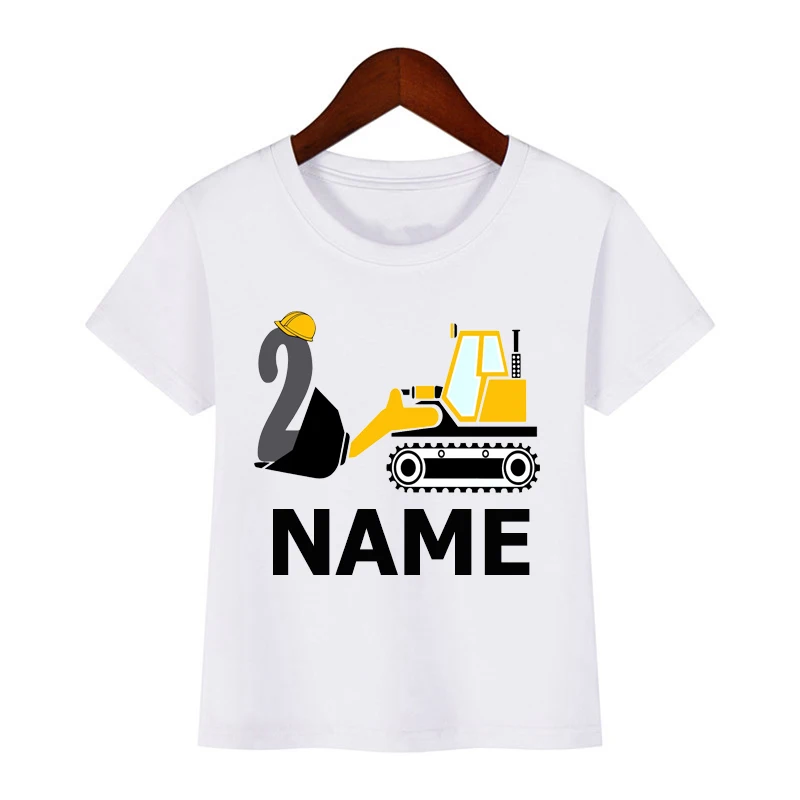 Boys Happy Birthday Bulldozer Number 1-8 Print T shirt Baby Summer T-shirt Kids Cartoon Bulldozer Birthday Present Cute Clothes