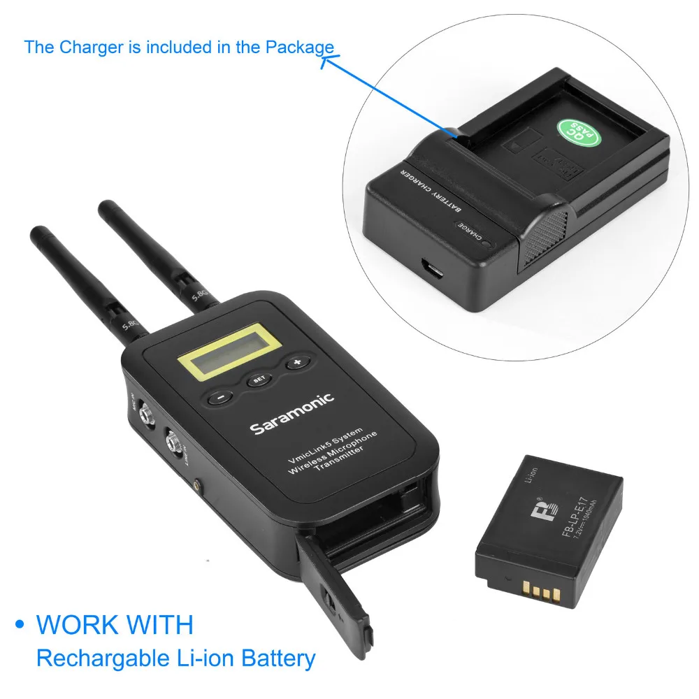 Saramonic Vmiclink5 2TX+ RX профессиональные 5,8G беспроводные ПЕТЛИЧНЫЕ микрофонные системы видео микрофон для DSLR камер Nikon Canon sony